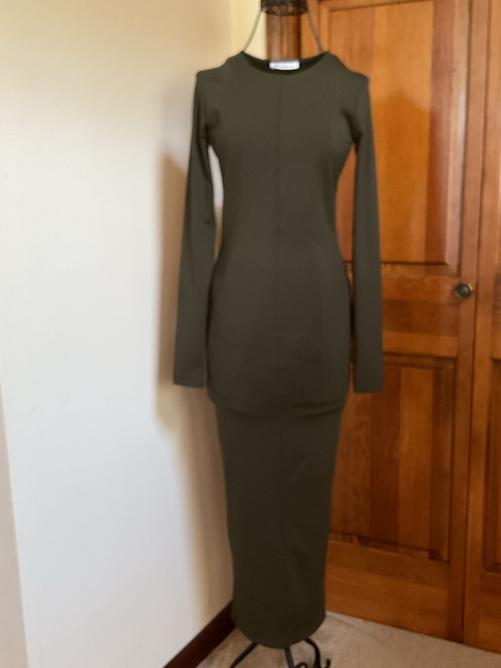 Zara Long Sleeve Olive Bodycon Maxi Dress, Small - Picture 4 of 10